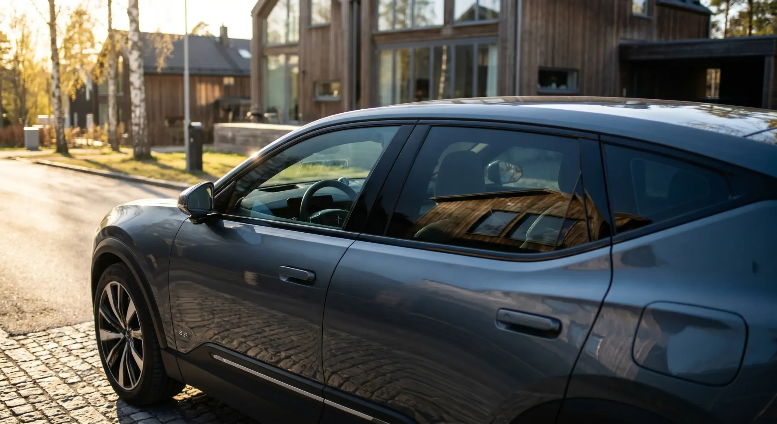Tekniker applicerar mörk toningsfilm på SUV-fönster i bilverkstad