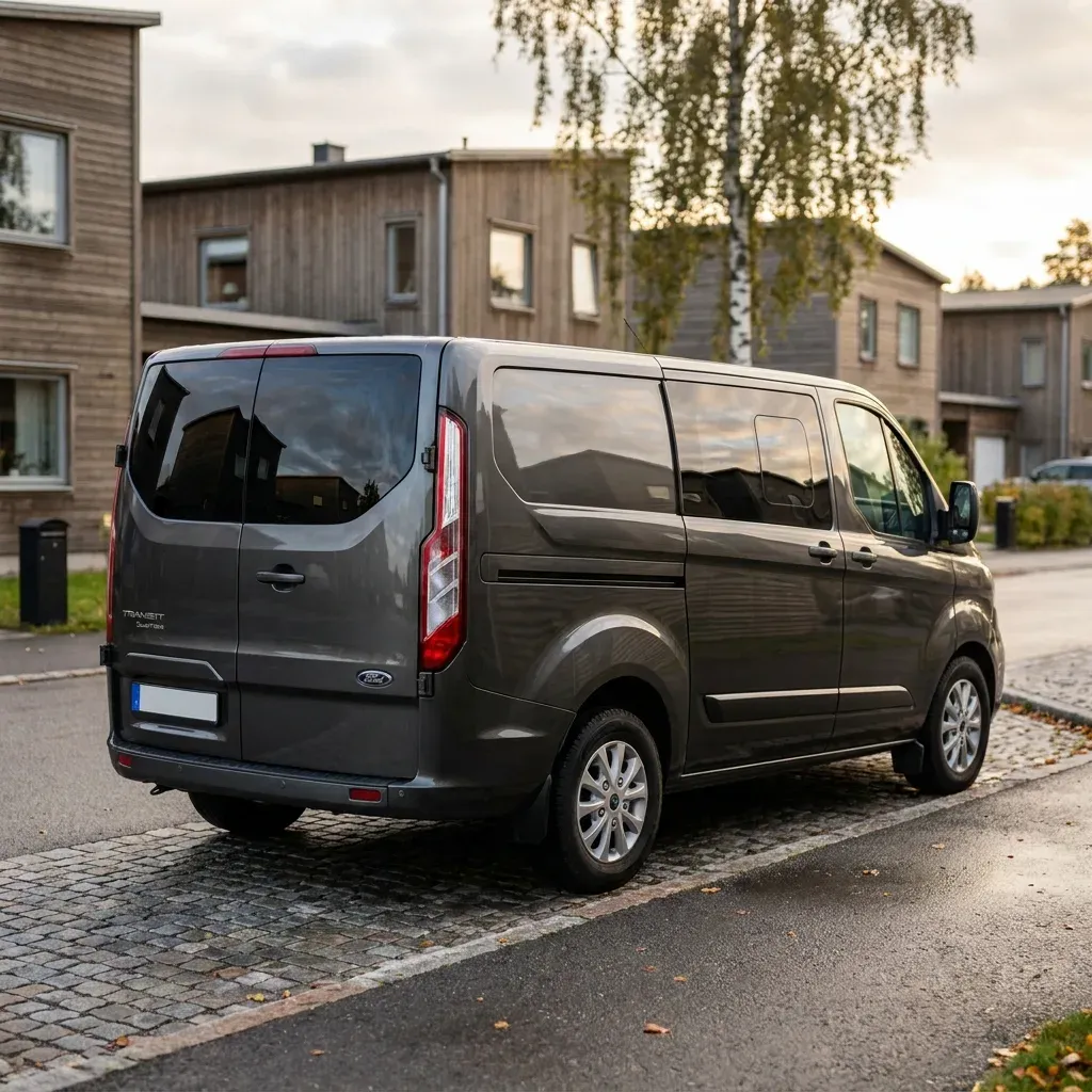 Professionell hantverkarbil med tonade rutor parkerad på gata i Haninge
