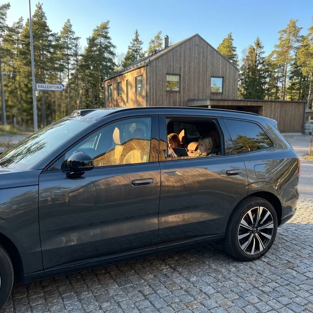 Familjebil med tonade rutor parkerad i sommarsol i Vallentuna